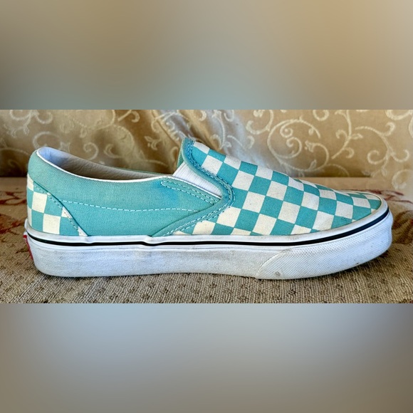Vans Classic Slip-On Sneakers Aqua Haze Checkerboard Size 5 Men’s 6.5 Women’s - Picture 10 of 14